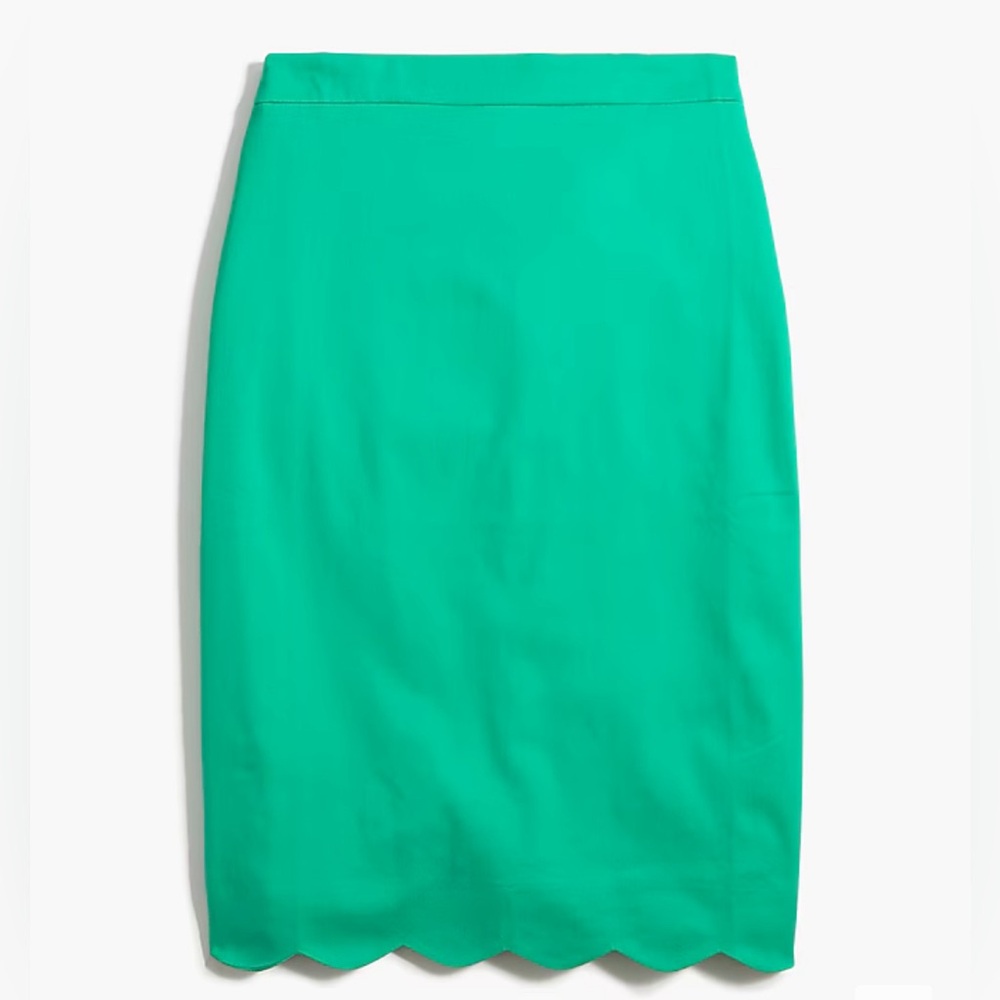 J. CREW Scalloped Sateen Pencil Skirt in Spring Green Size 10